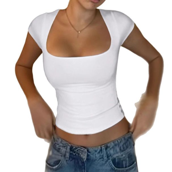 2025 Summer Cross-Border European And American Short Top, Export Slim-Fit U-Neck Cropped Short-Sleeve T-Shirt_ecoleips.com