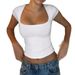 2025 Summer Cross-Border European And American Short Top, Export Slim-Fit U-Neck Cropped Short-Sleeve T-Shirt_ecoleips.com