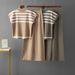 Striped Fashion Set For Women Casual Loose Knitted Wide Leg Pants Two Piece Set Summer_ecoleips.com