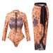 Women's Long Sleeve Sunscreen Swimsuit 2025 European American Style One Piece with Cover up Skirt Sexy Vacation Beach Dress_ecoleips.com