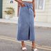 Women's Distressed Denim Maxi Skirt - Asymmetrical Hem & High Slit Summer Long Skirt_ecoleips.com
