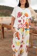 Women's Clothing Graffiti Print Loose Short Sleeved T Shirt Wide Leg Straight Pants Holiday Style Suit_ecoleips.com