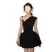 183 French Style Black Asymmetrical Shoulder Irregular Pleated Tank Top And Flower Bud Half Skirt Two-Piece Set For_ecoleips.com