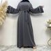 Modest Abaya Dress/Muslim Dress Women Fashionable Women's Plain Color Dress With White Trim Plus Size Tie Waist Muslim Fashion_ecoleips.com