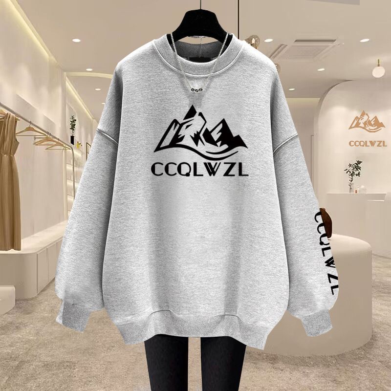 Women's Loose Casual round Neck Sweatshirt Fleece Lined Thickened Pure Cotton Top for Autumn Winter Versatile_ecoleips.com