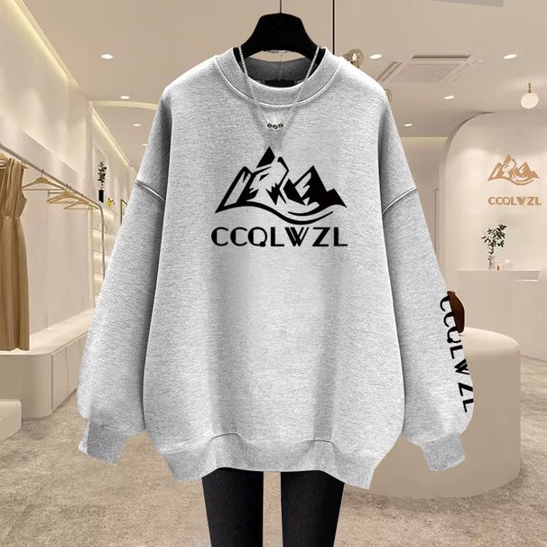 Women's Loose Casual round Neck Sweatshirt Fleece Lined Thickened Pure Cotton Top for Autumn Winter Versatile_ecoleips.com
