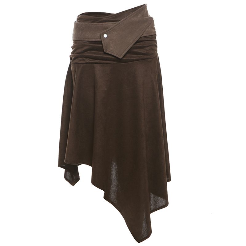 Verve 2025 Autumn New Women's Fashion Solid Color Loose Street Style High Waist Irregular Skirt_ecoleips.com