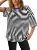 Women's Clothing Summer Striped Short Sleeved Women's Tops Loose Casual Striped Round Neck T Shirt_ecoleips.com
