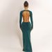 Absobe Backless Bow Long Sleeve Sexy Maxi Dress Women Gown Elegant O Neck High Waist Bodycon Club Party Split Long Dress_ecoleips.com