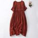 Summer Round-Neck Short-Sleeved Dress With Artistic Retro Style, Loose Fit, Embroidered Ramie Fabric, And Long Skirt_ecoleips.com