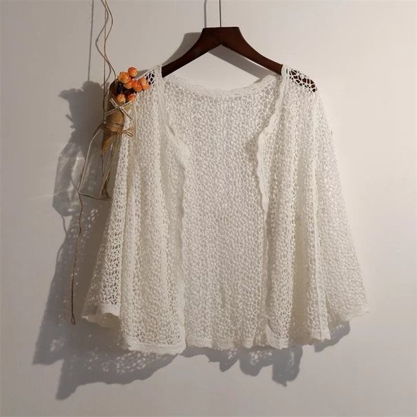 Women's Bohemian Style Openwork Crochet Cardigan High Quality Cotton Sun Protective Outerwear Top_ecoleips.com