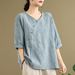New Chinese Style Mom Cotton Linen Short-Sleeve T-Shirt, Women's Summer Half-Sleeve Mid-Sleeve Traditional Chinese Style_ecoleips.com
