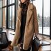 Women's Long Sleeve Fleece Coat With Lapel Collar - Winter Warm Fluffy Double-Sided Sherpa Jacket In Soft Ice Cream Colors_ecoleips.com