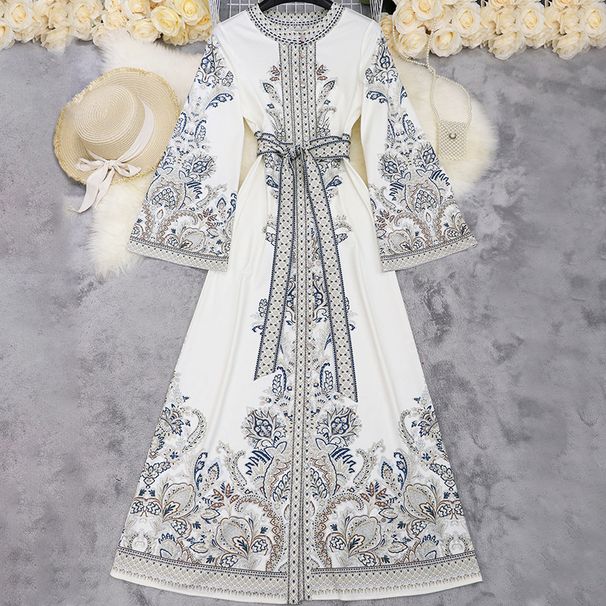 FD1964 In-stock European And American Spring/Summer Hot-Selling Printed Mid-Length Beach Vacation Style Women's Dress_ecoleips.com