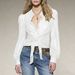 Spring Autumn New V Neck Tie Long Sleeve Women's Elegant Bow Top Style_ecoleips.com