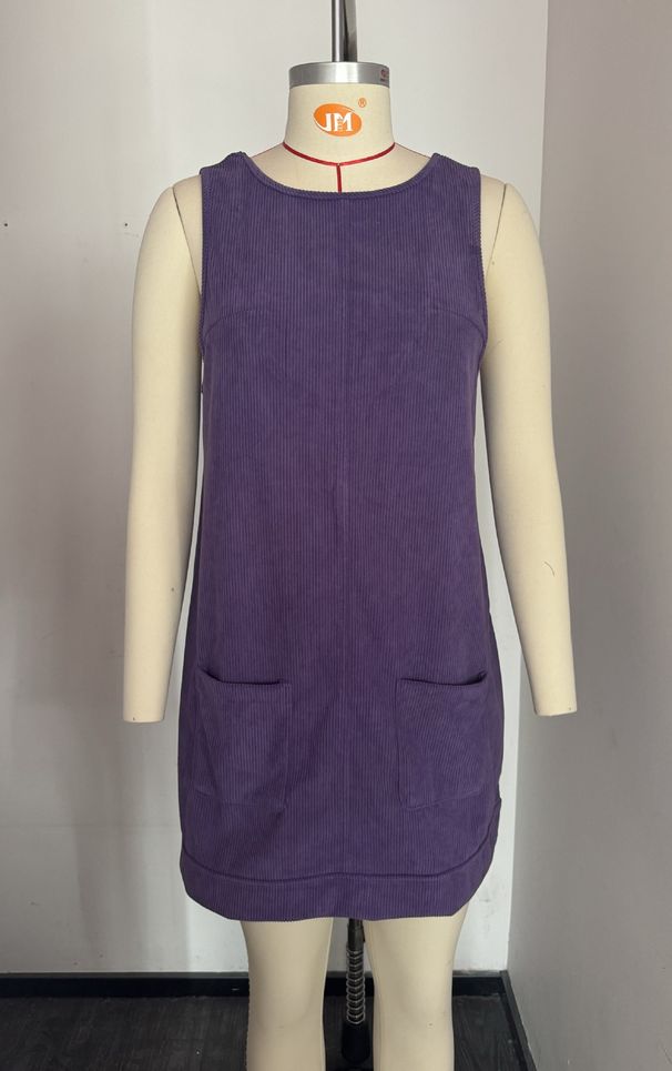 Women's Corduroy Sleeveless Y2K Jumper Dress, Vintage Aesthetic Fall Winter Casual Mini Dress For Women_ecoleips.com