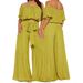 Women's Clothing Spring Women's Elastic Flat Shoulder Short Puff Sleeve High Waist Lace Up Loose Wide Leg Trousers Set_ecoleips.com