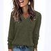 Women's Long Sleeve V-Neck Ribbed T-Shirt - Soft Polyester Blend Casual Top For Autumn & Winter - Loose Fit Comfortable Daily Wear_ecoleips.com