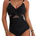 Women's Clothing New One Piece Swimsuit Metallic Color Deep V Mesh Splicing Tight One Piece Swimsuit_ecoleips.com