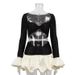 Women's Sexy Color Block Tulle Skirt And Cropped Top Set With Bell Sleeves Cross-Border Style Hot Two-Piece Outfit_ecoleips.com