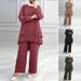 H731 Muslim New Women's Clothing Solid Color Double Layer Top Fashion Elegant Loose Wide Leg Pants Set_ecoleips.com
