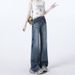 Wholesale High-gloss Blue American Retro Low-waist Flared Straight Jeans For Women, Loose And Slimming, Floor-length_ecoleips.com