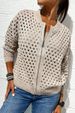 Women's Casual Knitted Zip-Up Jacket With Lace Detail – Lightweight Open Front Cardigan For Spring Fall_ecoleips.com