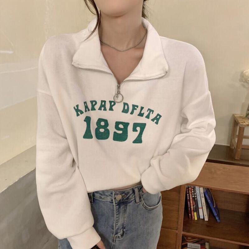 European American Style Polo Collar Sweatshirt For Women, Spring And Autumn, Thin, Loose, Petite, Stylish, Age-reducing,_ecoleips.com