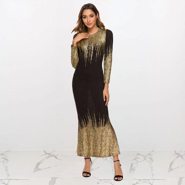 2023 New European And American Style Gold-Printed Slim-Fit Long-Sleeve, Autumn/Winter Evening Gown, Mermaid_ecoleips.com