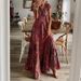 Women's Clothing V Neck Long Skirt Waist Floral Print Big Swing Dress_ecoleips.com