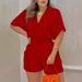 Women's V-Neck Short Sleeve Jumpsuit With Waist Tie - Casual & Comfortable Romper In 8 Colors (S-2xl)_ecoleips.com