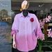 Ombre Dye Long Sleeve Stripe Shirt For Women | Loose Fit Blouse With Rhinestone Embroidery And Detachable Brooch_ecoleips.com