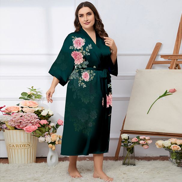 Sleep Women's Clothing Large Size Pajamas New Satin Pajamas Women's Summer Light Luxury Ice Silk Cool Nightgown Bathrobe Home Clothes_ecoleips.com