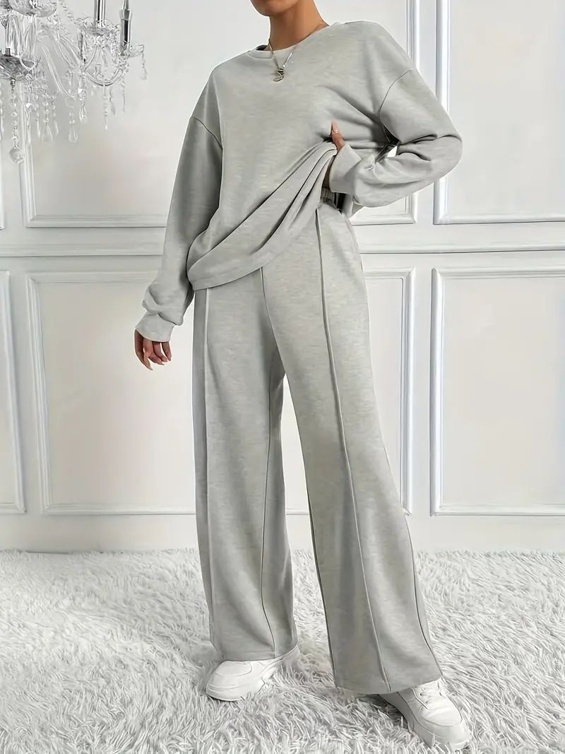fd hoodie & wideleg pants set – oversized winter lounge outfit, cozy twopiece in oatmeal (plus size friendly)_ecoleips.com