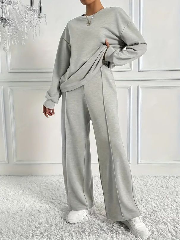 fd hoodie & wideleg pants set – oversized winter lounge outfit, cozy twopiece in oatmeal (plus size friendly)_ecoleips.com