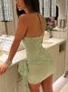 Mozision Lace Halter Backless Sexy Mini Dress Women Green Off-shoulder Sleeveless Draped Ruched Skinny Club Party Dresses_ecoleips.com