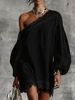 Women's Clothing Summer Lace Trim Off-Shoulder Long Sleeve Casual Top Solid Color_ecoleips.com