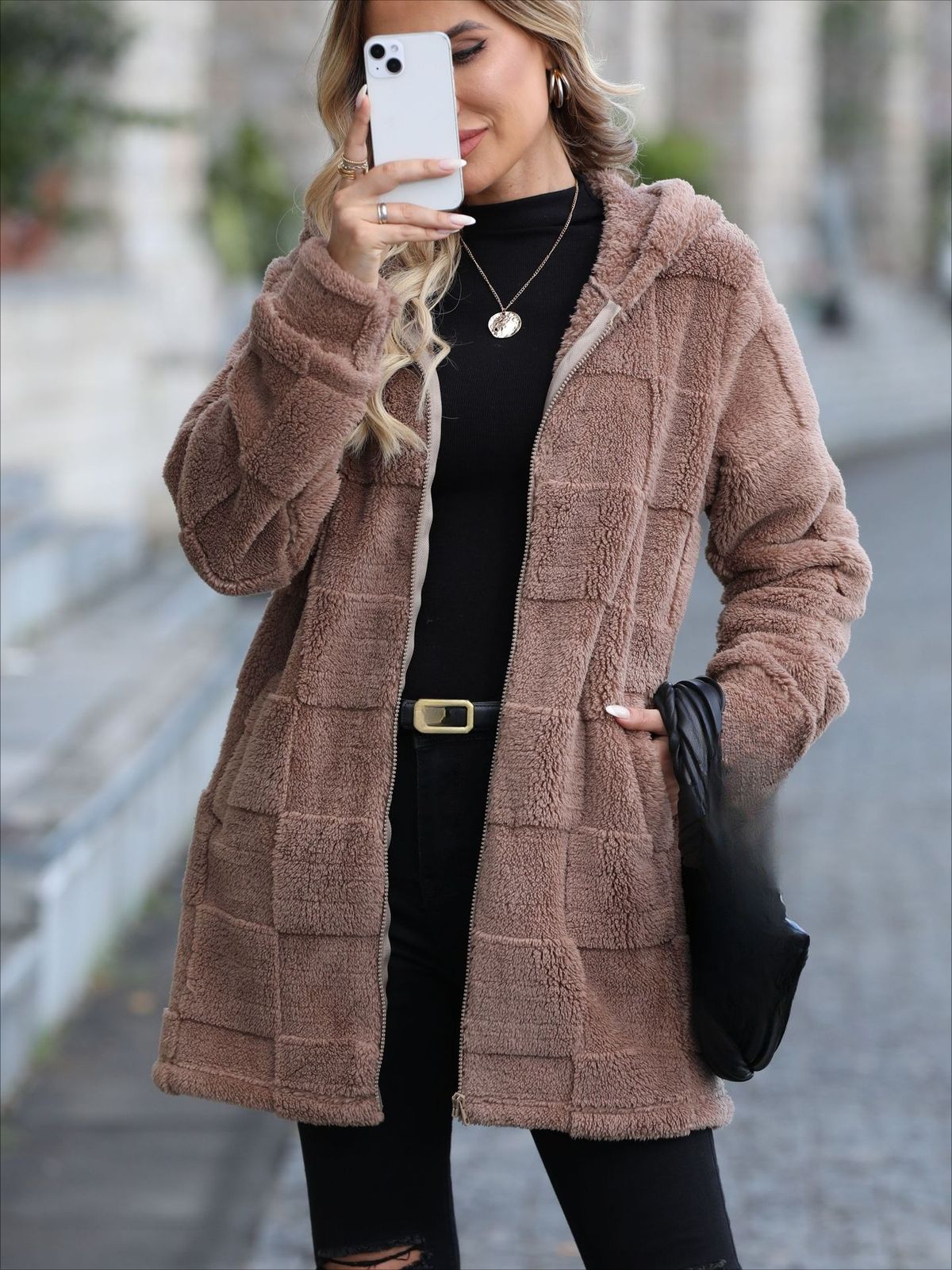 Flash Fleece Autumn And Winter New Women's Clothing Loose Hooded Long Cardigan Plush Jacket_ecoleips.com