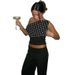 2025 Summer New Women's Fashion Retro Gentle Polka Dot Sexy One-Shoulder Crop Top With Waist Cinching_ecoleips.com