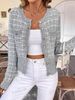 Women's ClothingPlaid Pattern Button Cardigan Short Sleeve Casual Polyester Top For Spring Autumn Tees With Flap Detail_ecoleips.com