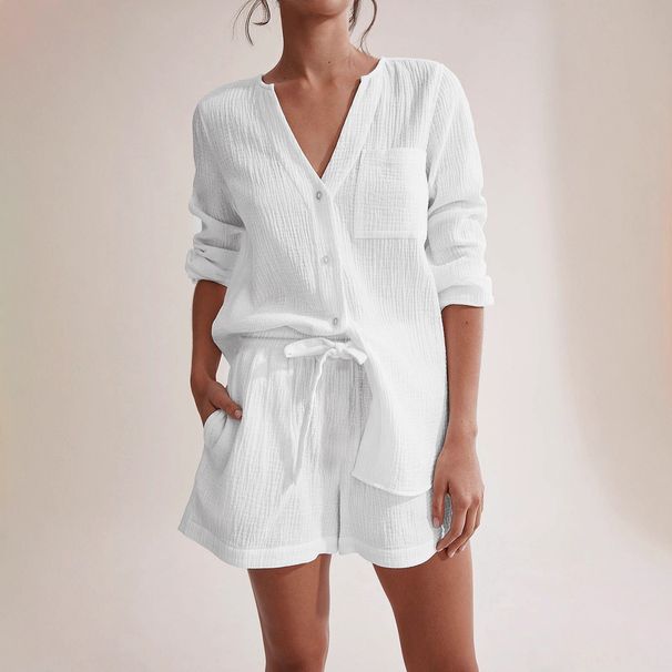 European And American Cross-border Double-layer Gauze Long-sleeve Shorts All-cotton Air-conditioning Clothing_ecoleips.com