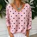 Women's Casual Loose Long Sleeve Top Heart Print V Neck Fashion Cotton Linen Blend For Spring Autumn_ecoleips.com