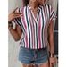 Verve 2025 Women's Spring Summer New Striped Print V-neck Batwing Sleeve Shirt T-shirt_ecoleips.com