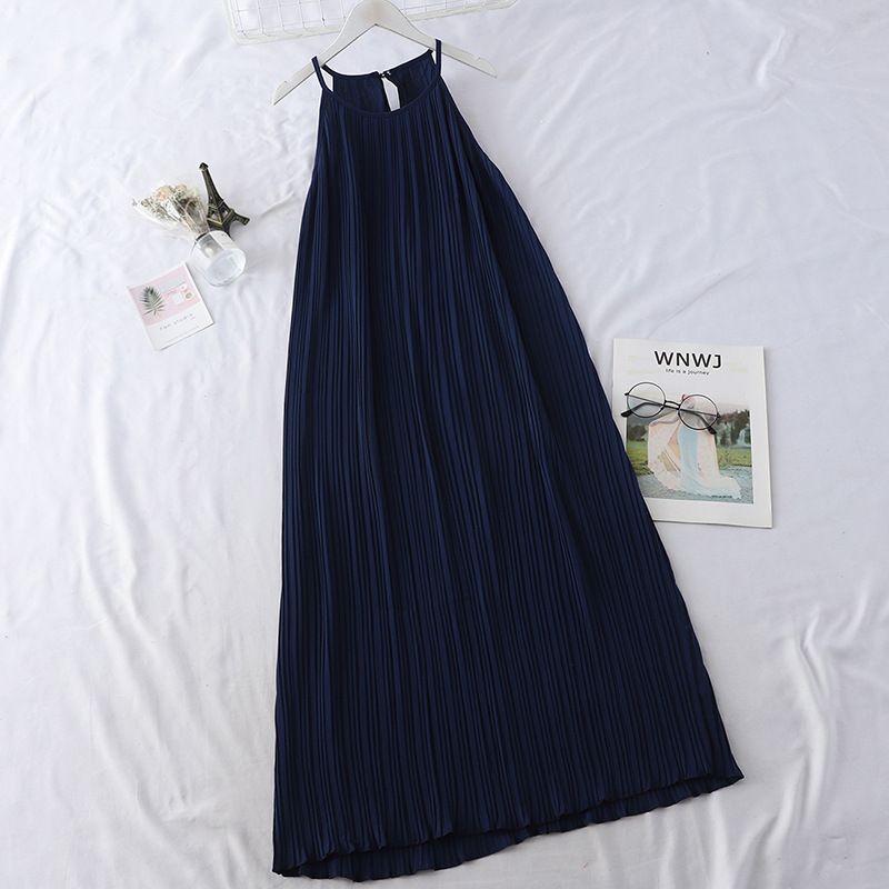 Elegant Halter Neck Maxi Dress – Summer Backless Ruffle Hem Dress For Vacation & Casual Wear (Grey/Black/Khaki/Yellow/Blue/Pink/Brick Red, One Size)_ecoleips.com