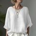 Women's Clothing Solid Color Comfortable Linen Top For Women Round Neck Drop Shoulder Loose Fit Slimming Plus Size_ecoleips.com