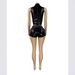 Women's Clothing Women's Leather Two Piece Set Stand Up Collar Sleeveless Top With Two Way Zipper And Shorts Style Motorcycle Theme_ecoleips.com
