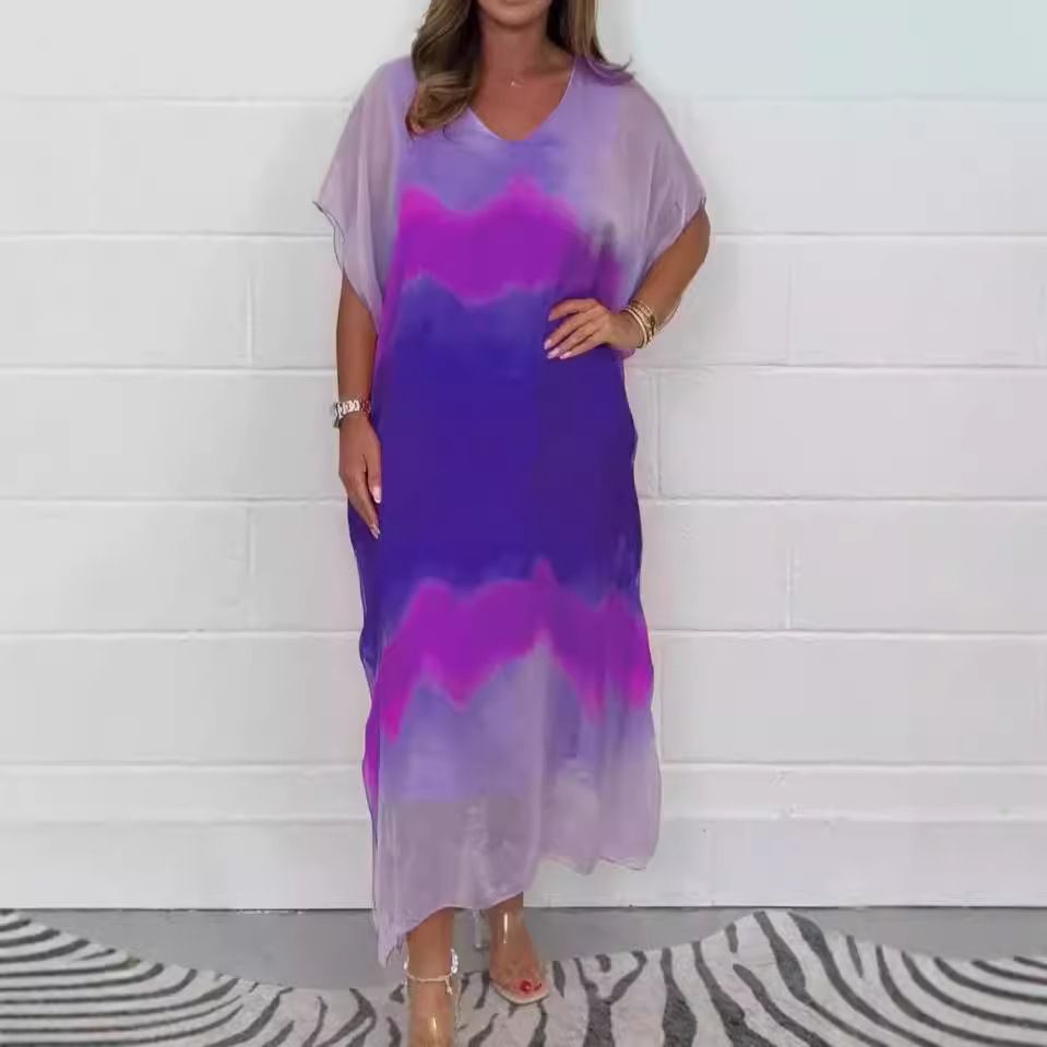 Women's Clothing Women's Long Chiffon Casual Color Matching Dress_ecoleips.com