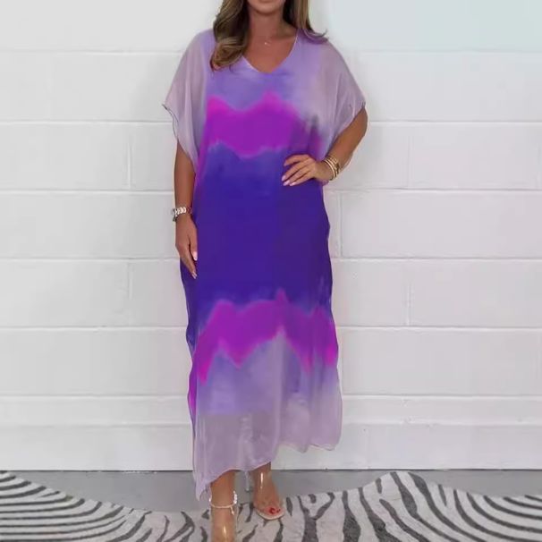 Women's Clothing Women's Long Chiffon Casual Color Matching Dress_ecoleips.com
