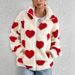 Women's Plush Heart-Print Zip-Up Hoodie – Cozy Oversized Fleece Jacket For Fall & Winter (Red, Khaki, Black, Rose Pink)_ecoleips.com