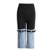 Women's High-Waisted Color Blocking Denim Jeans Knee High Buckle Cropped Style Casual Spring 2026 New Fashion_ecoleips.com